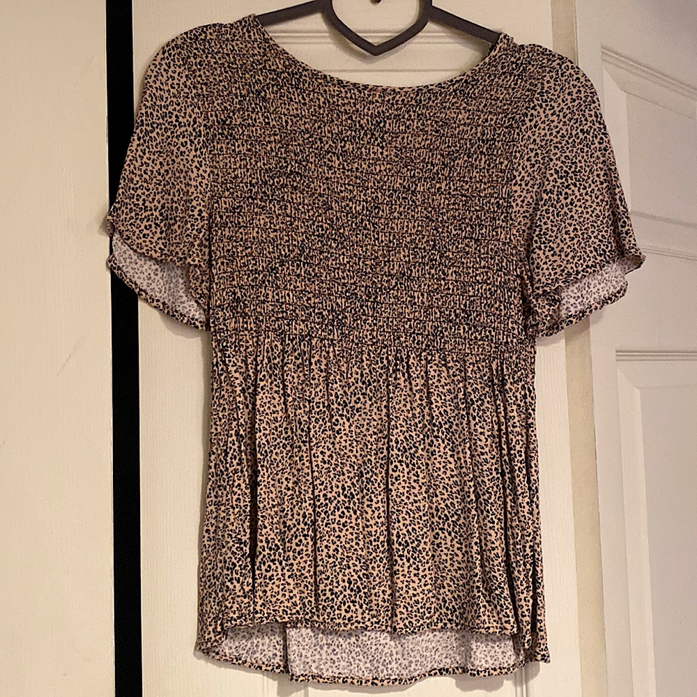 Urban Romantics Cheetah Print Ruched Babydoll Blouse